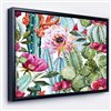 Designart 16-in x 32-in Cactus Pattern Watercolour with Black Wood Framed Canvas Wall Panel