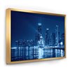 Designart 36-in x 46-in Blue Chicago Skyline Night with Gold Wood Framed Canvas Wall Panel