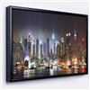 Designart 12-in x 20-in Lit NYC Manhattan Skyline with Black Wood Framed Canvas Wall Panel
