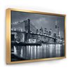 Designart 36-in x 46-in Panorama New York City at Night with Gold Wood Framed Wall Panel