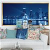 Designart 28-in x 60-in Blue Chicago Skyline Night with Gold Wood Framed Canvas Wall Panel