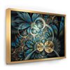 Designart 16-in x 32-in Symmetrical Blue Gold Fractal Flower with Gold Wood Framed Canvas Art Print