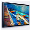 Designart 16-in x 32-in Boats and Pier in Blue Shade Canvas Wall Panel with Black Wood Frame