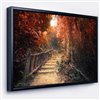 Designart 12-in x 20-in Stairway Through Red Fall Forest with Black Wood Framed Canvas Print