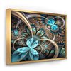 Designart 12-in x 20-in Light Blue Fractal Flower with Gold Wood Framed Canvas Wall Panel