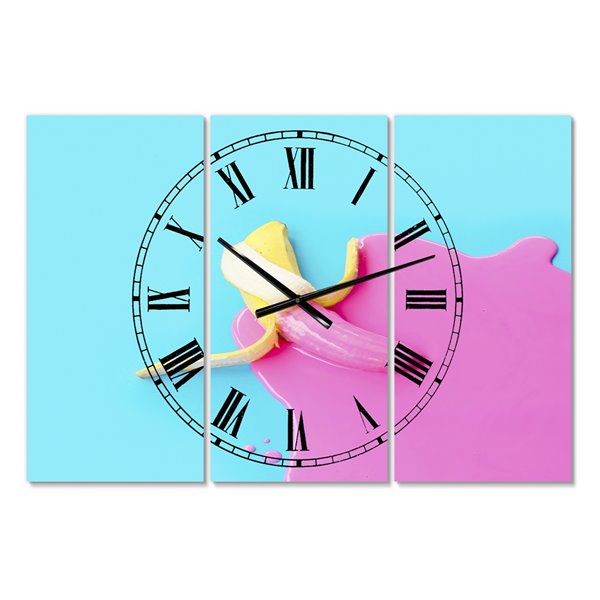 Designart 28 In X 36 Pink And Blue Banana Large Modern Og Rectangular Wall Clock Lowe S Canada - Large Blue Wall Clock Canada