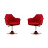 Manhattan Comfort Set of 2 Kinsey Modern Red And Polished Chrome Wool Accent Chair