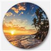Designart 11-in x 11-in Round Paradise Tropical Island Beach with Palms' Seascape Metal Wall