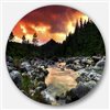 Designart 23-in x 23-in Round Rocky Mountain River at Sunset' Extra Large Wall Art Landscape