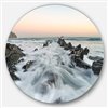Designart 23-in x 23-in Round Waves Hitting Beach at Sunrise Atlantic' Seashore Metal Circle Art