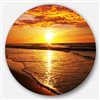 Designart 11-in x 11-in Round Bright Yellow Sunset over Waves' Beach Metal Circle Wall Art