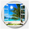 Designart 36-in x 36-in Round Window Open to Beach with Palm' Extra Seashore Metal Circle Art