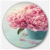 Designart 29-in x 29-in Round Pink Peony Flowers in Vase' Ultra Glossy Metal Circle Wall Art