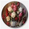 Designart 11-in x 11-in Round Bouquet of Blooming Peonies' Ultra Glossy Metal Circle Wall Art