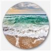 Designart 36-in x 36-in Round Crystal Clear Blue Foaming Waves' Seascape Metal Circle Wall Art
