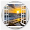 Designart 36-in x 36-in Round Open Window to Bright Yellow Sunset' Seascape Metal Artwork
