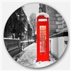 Designart 23-in x 23-in Round Red London Telephone Booth' Ultra Glossy Cityscape Metal Circle Art