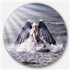 Designart 23-in x 23-in Round Woman with Dark Angel Wings' Beach Metal Circle Wall Art
