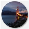 Designart 23-in x 23-in Round Golden Gate with Night Illumination' Ultra Glossy Metal Circle Art