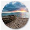 Designart 29-in x 29-in Round Rusty Row Boat on Sand at Sunset' Extra Seascape Metal Wall Decor