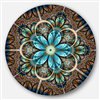 Designart 11-in x 11-in Large Brown Blue Fractal Flower Floral Metal Circle Wall Art