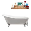 Streamline 30W x 62L Glossy White Cast Iron Clawfoot Bathtub with Polished Chrome Feet and Reversible Drain with Tray