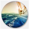 Designart 36-in x 36-in Sepia toned Yacht Sailing in Sea Disc Seashore Metal Circle Art