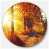 Designart 29-in x 29-in Autumnal Trees in Sunrays Disc Landscape Metal Circle Wall Art
