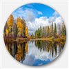 Designart 23-in x 23-in Nice Autumn Trees With Forest Lake Landscape Metal Circle Wall Art