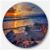 Designart 36-in x 36-in Beautiful Seashore with Yellow Sun Seashore Metal Circle Wall Art