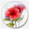Designart 11-in x 11-in Watercolour Painting Red Hibiscus Flower Metal Circle Wall Art