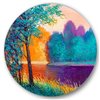 Designart 36-in H x 36-in W Colourful River Between The Trees During Twilight - Traditional Metal Wall Art