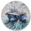 Designart 23-in x 23-in Two Fishing Boats Before a Storm Anchored Metal Circle Wall Art
