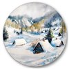 Designart 36-in x 36-in Mountain Village in Winter Traditional Metal Circle Wall Art