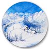 Designart 23-in x 23-in Winter Mountain with Wooden House Traditional Metal Circle Wall Art