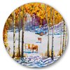 Designart 36-in x 36-in Cattle in the Early Snow in the Forest Metal Circle Wall Art