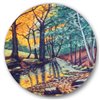 Designart 36-in x 36-in With River in Autumn Forest Sunset Traditional Metal Circle Wall Art