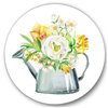 Designart 36-in x 36-in Roses Peonies and Marigolds in Garden Watering Can Metal Circle Art