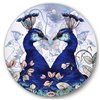 Designart 36-in x 36-in Two Blue Peacocks with Wildflowers Traditional Metal Circle Art
