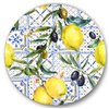 Designart 23-in x 23-in Lemon Ornament on Blue Geonetrical Pattern III Circle Art