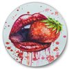 Designart 36-in H x 36-in W Red Woman Lips Eating A Strawberry - Modern Metal Circle Wall Art
