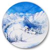 Designart 29-in H x 29-in W Winter Mountain With Wooden House - Traditional Metal Circle Art