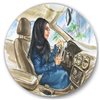 Designart 36-in H x 36-in W Arabian Woman Driving A Car I - Modern Metal Circle Wall Art