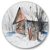Designart 36-in H x 36-in W Old Abandoned Wooden House in Winter Picture - Traditional Metal Circle Art