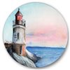 Designart 36-in H x 36-in W A Lighthouse on A Rock Shore in Early Morning - Metal Circle Art
