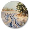 Designart 36-in H x 36-in W Snowy Winter Forest Country Road in Snow - Traditional Metal Circle Art