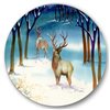 Designart Frameless 36-in x 36-in Winter Landscape with Deers Traditional Metal Circle Wall Art
