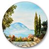 Designart Frameless 36-in x 36-in Mountains View By the Sea Side Nautical Metal Circle Wall Art