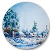 Designart Frameless 29-in x 29-in Small Town in Winter Times Traditional Metal Circle Wall Art