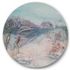 Designart Frameless 29-in x 29-in Winter Trees River and Birds Lake House Metal Circle Wall Art